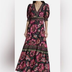 FARM Rio Flowers Garden Black Floral Maxi Dress Sz L.  NWT